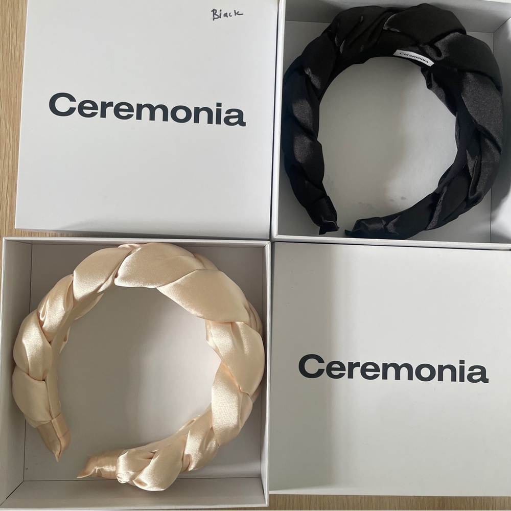 Ceremonia Braided Satin Frida Headband - black and cream